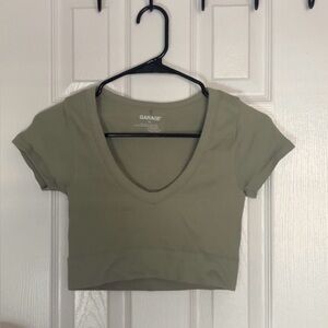 Garage Sage Green V-Neck Crop Top